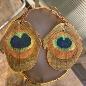 Hand-Painted Leather Peacock Earrings
